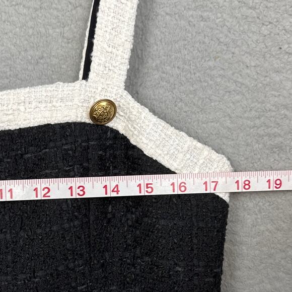 Alice + Olivia Tweed Mini Dress Black Ivory Strappy Sleeveless Designer 12 NWT - Picture 5 of 13